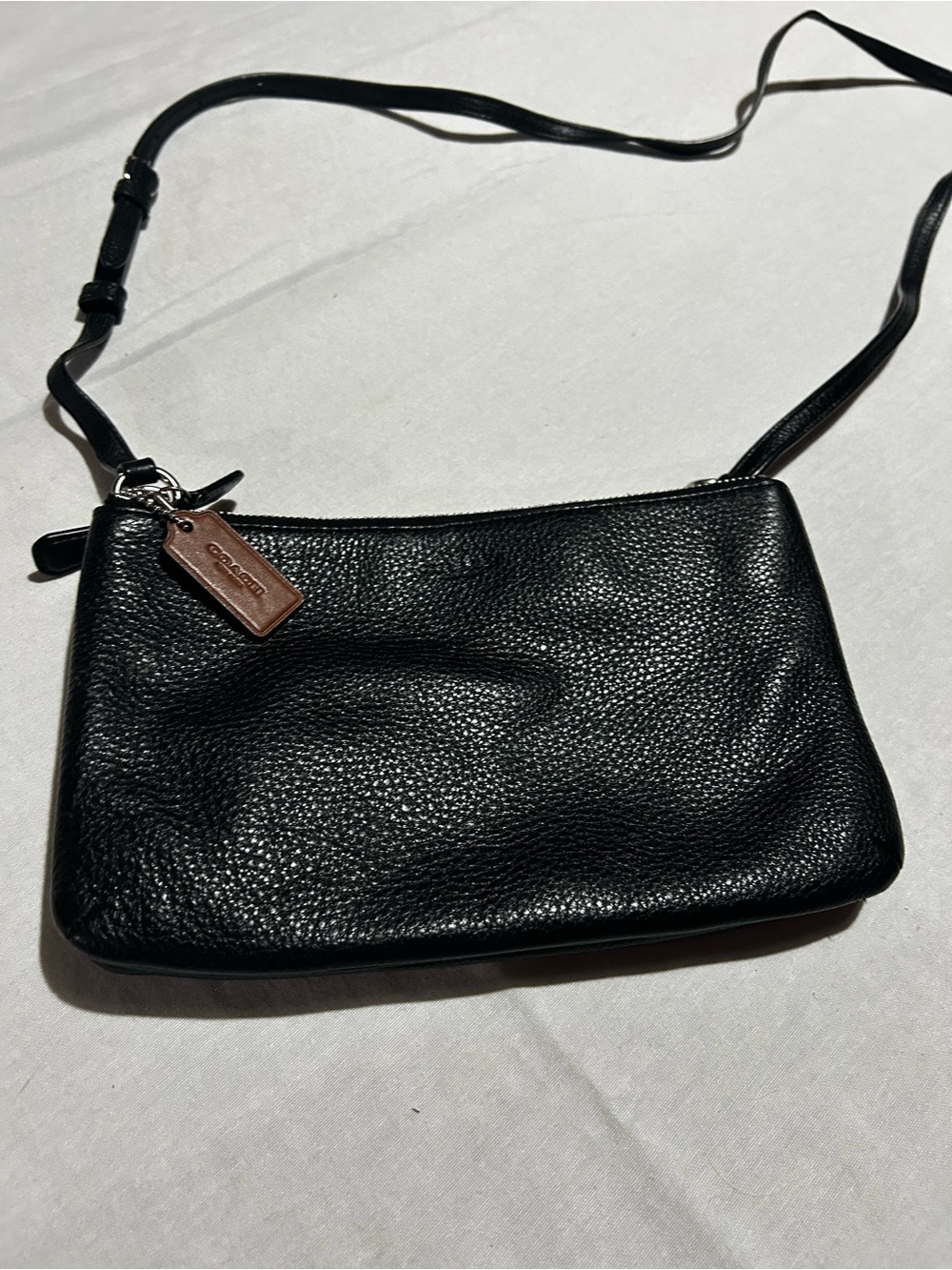 Coach Black Pebbled Leather Crossbody with Brown Logo Tag